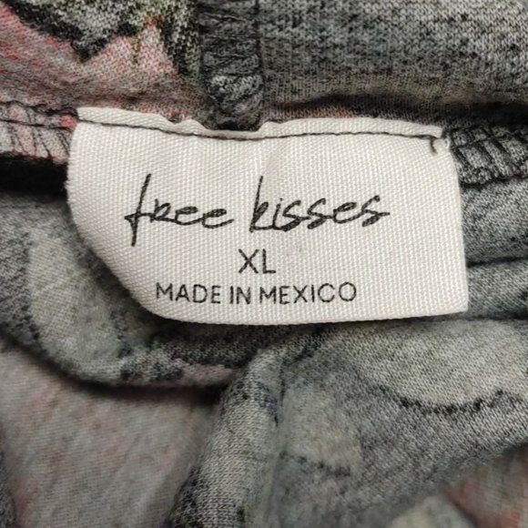 Free Kisses Women's Gray/Pink Floral Hooded Light Sweater XL - Picture 3 of 4